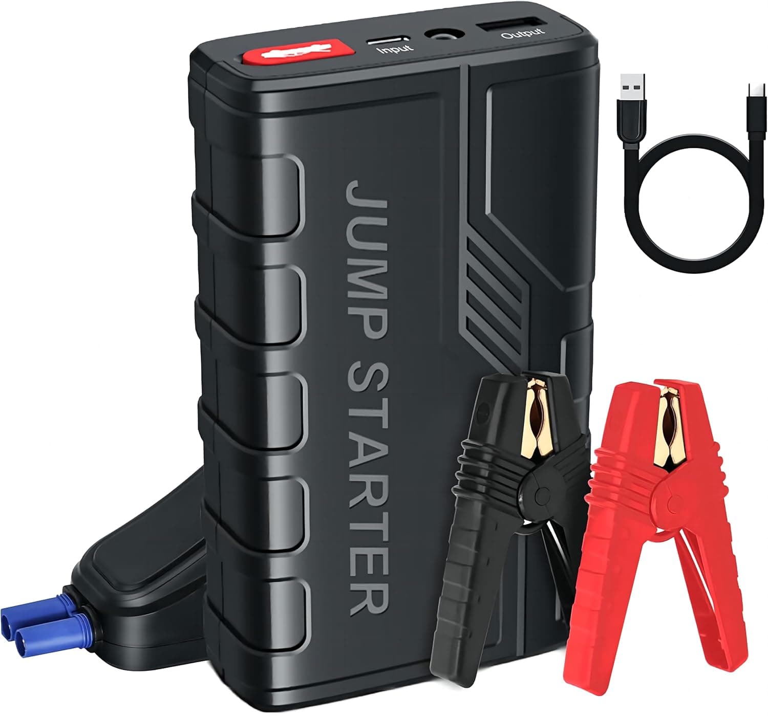 Iniciador de baterias de carro, 1500 A iniciador de carros portátil para motor 7,0 l gasolina ou 5,5 l diesel com pinças bateria carro, 12 V Booster com carregamento rápido USB e lanterna LED