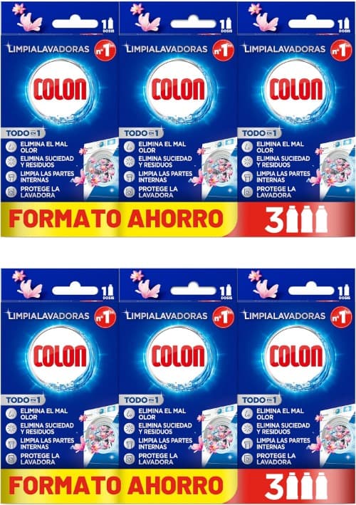 Colon Limpa a máquina de lavar roupa e elimina maus odores, Megapack de 3 usos, 250 ml, pacote de 3 unidades x 2