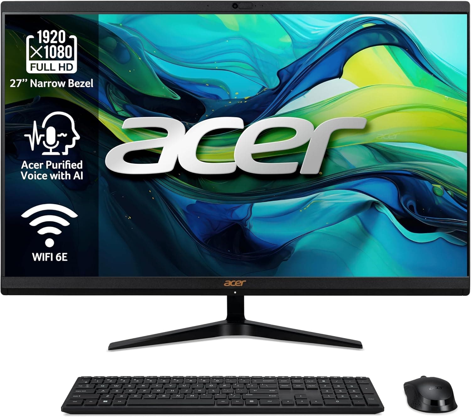 Acer Aspire C27-1800 All in One Monitor FullHD de 27", Intel Core i5-12450H, 16 GB RAM, 1024 GB SSD, Intel Iris Xe Graphics, Windows 11 Home, preto teclado QWERTY espanhol e rato sem fios Fio
