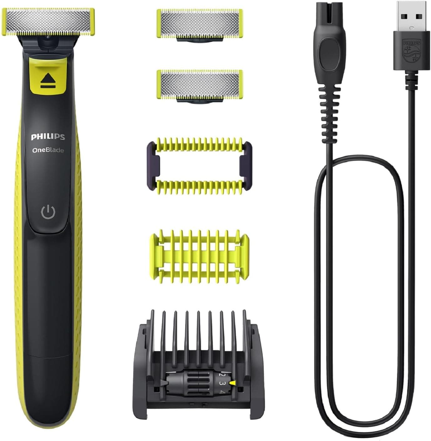 Philips OneBlade, Aparador de barba autêntico e corporal, máquina de barbear elétrica para homem, depilação masculina, 3 lâminas, 5 comprimentos, kit para corpo, seco e húmido, recarregável, QP2824/30