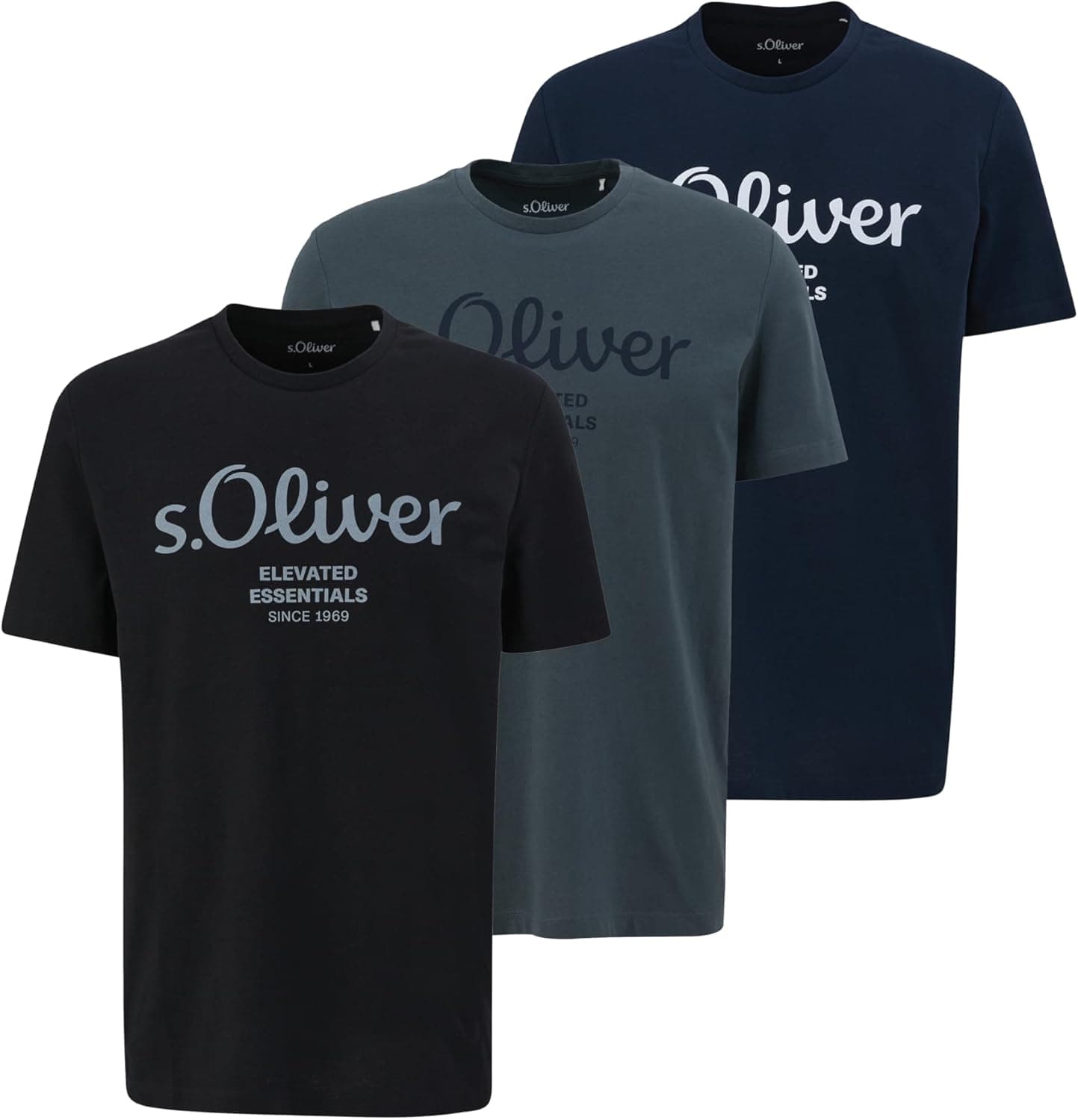 s.Oliver T-shirt para homem, pack de 3 t-shirts para homem 