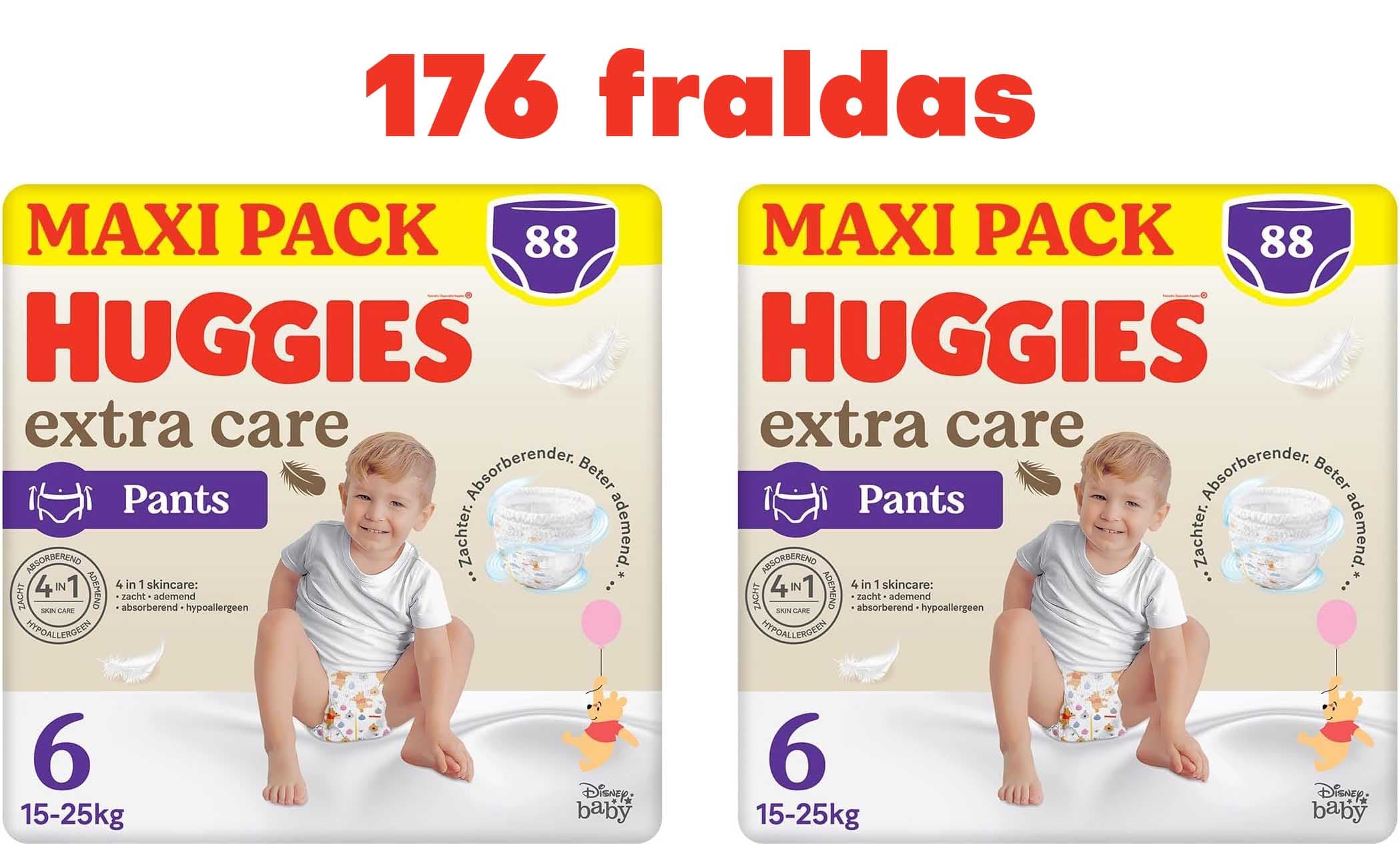 Huggies Cuecas para fraldas extra care, tamanho 6 (16-30 kg), 4 embalagens de 22 fraldas, 4520 g (a embalagem pode variar)