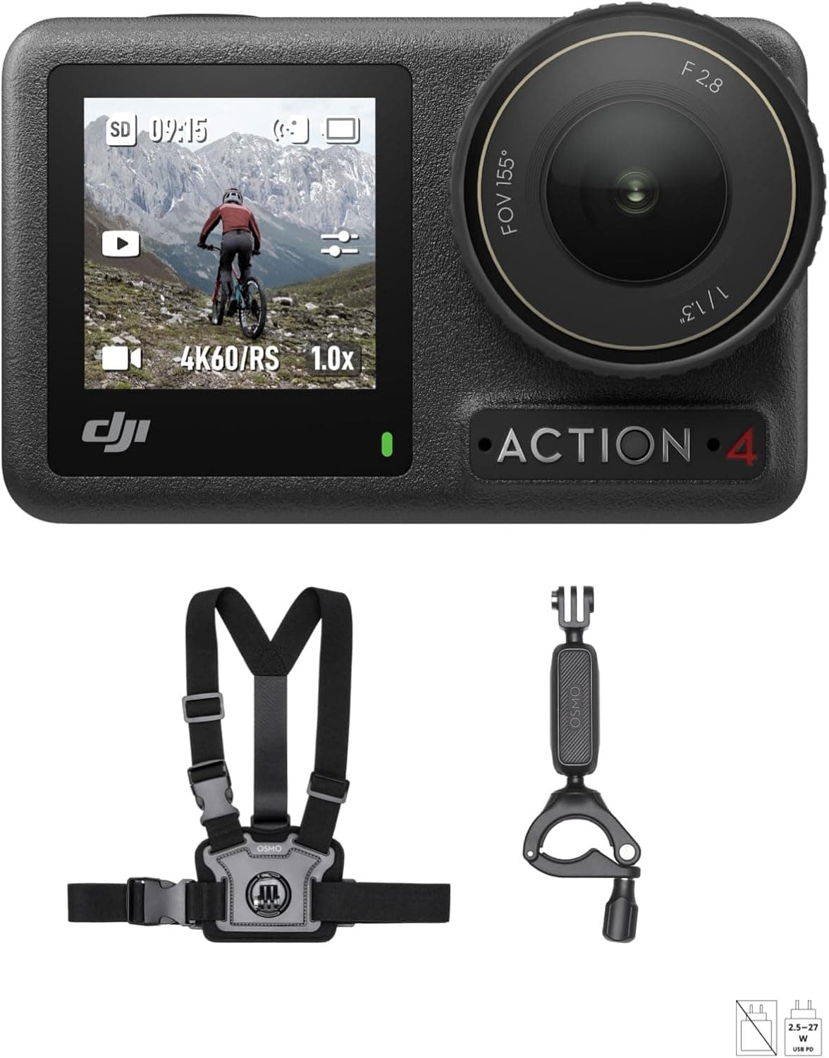 DJI Pack de motocicleta e Mountain Bike Osmo Action 4 - vídeos 4K/120 fps campo de visão imersivo de 155º, corpo da câmara com sensor de 1/1,3 polegadas, com suporte pa