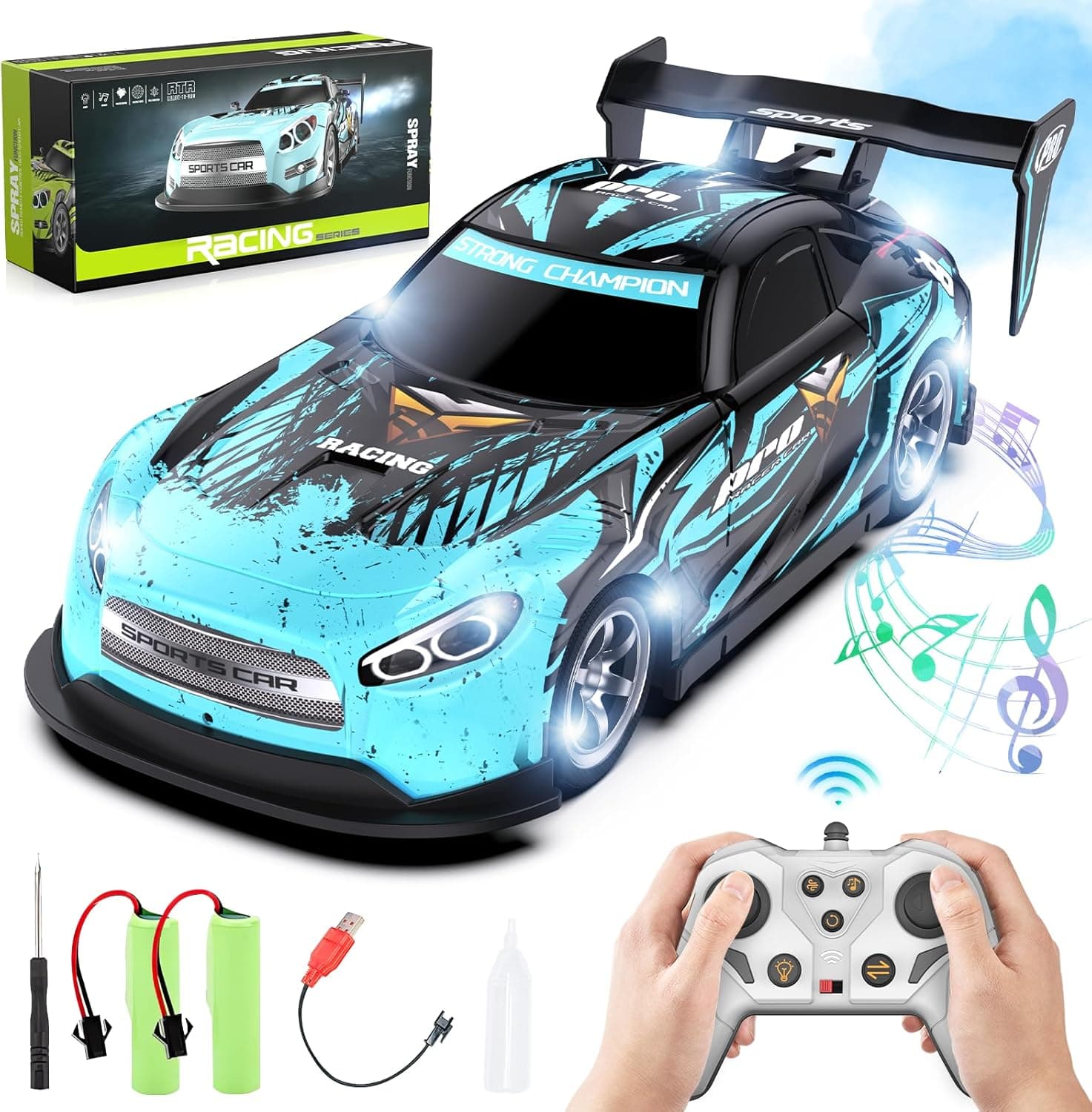 Shinkuro Carro de corrida com controlo remoto, 2,4 G RC recarregável de alta velocidade, 2 baterias recarregáveis 