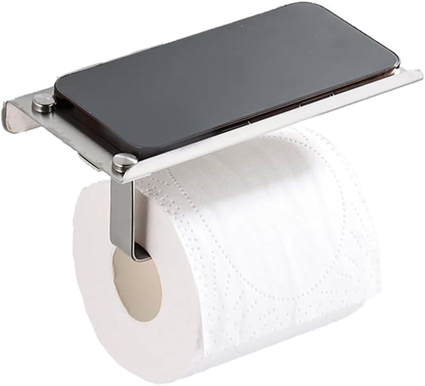 Mikoquette Suporte de papel higiênico sem perfuração, com suporte para telemóvel