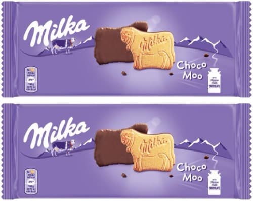 Milka Choco Moo bolachas em forma de vaca revestidas com chocolate com leite dos Alpes 120 g