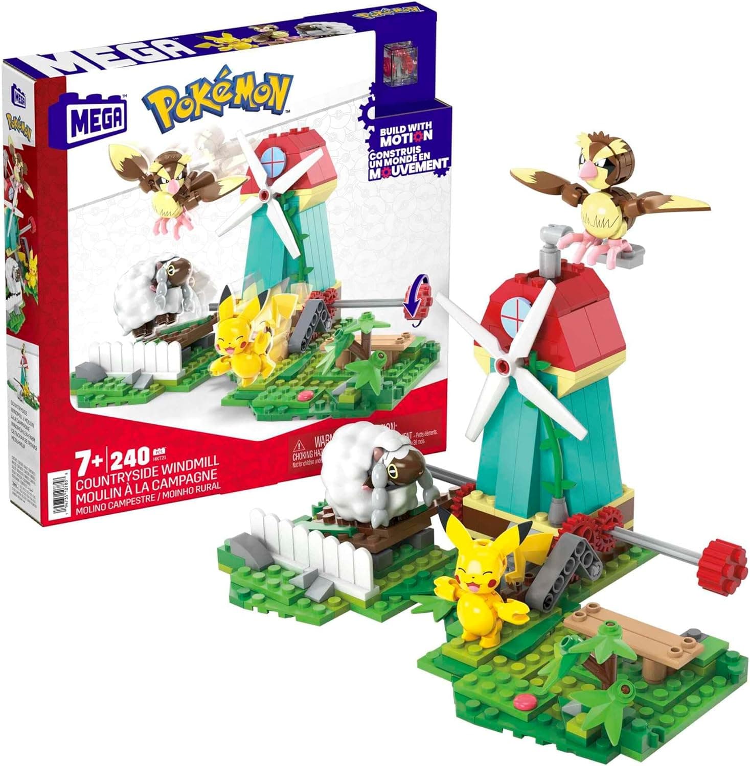 Mega Construx Pokemon Cidade do vento, 240 blocos e conjunto de construção com movimento com Pikachu, Wooloo e Pidgey, brinquedo 7 anos (Mattel HKT21)