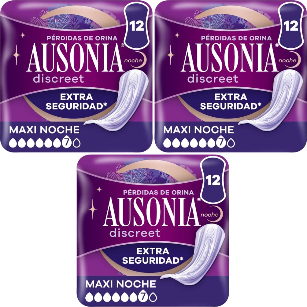 AUSONIA Discreet Plus Maxi noite, compressas para perda de urina, para veligas hiperativas X, 12 unidades