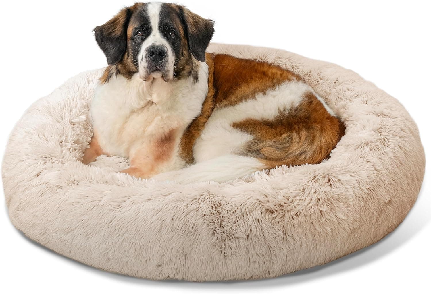 Best Friends by Sheri The Original Calming Donut - Cama para cães e gatos, capa de cabelo sintético com fecho de correr de remoção e pon - Lavável na máquina - castanho acinzentado, 114 x 114 cm - XL