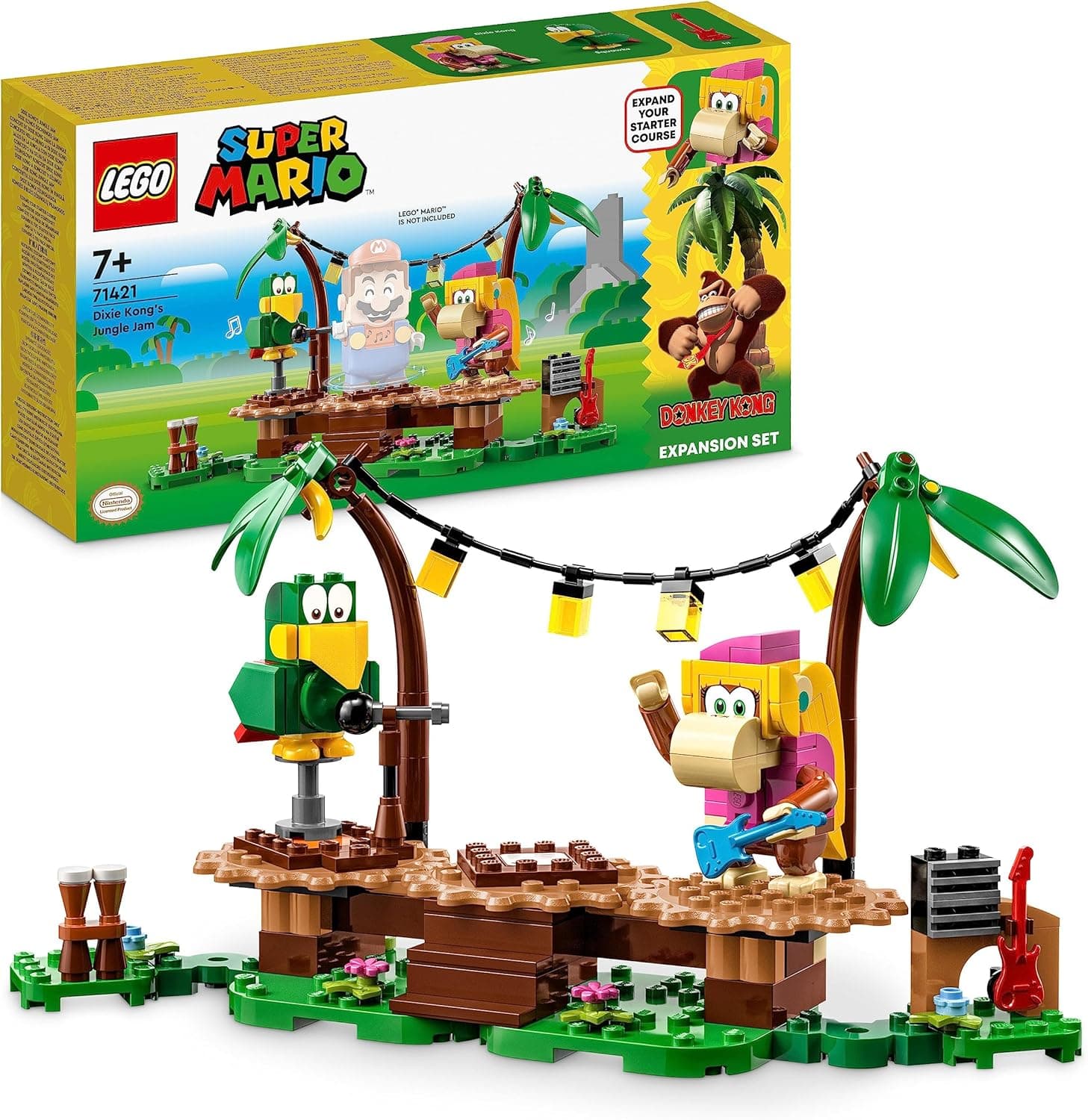 LEGO Super Mario Set de expansão: Jaleo na selva com Dixie Kong com as figuras de Dixie Kong e Squawks o papagaio, brinquedo de construção para combinar com o pacote inicial 71421
