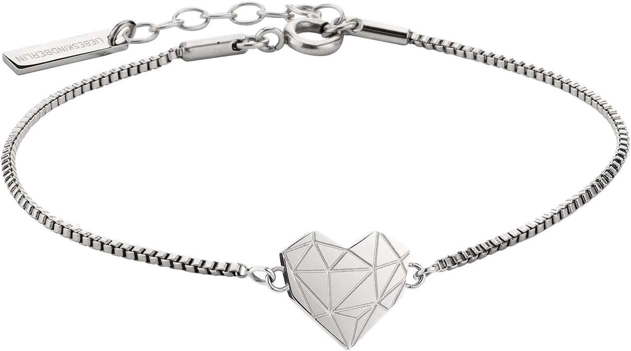 Liebeskind Pulseira feminina com coração de aço inoxidável e prata, 20 cm