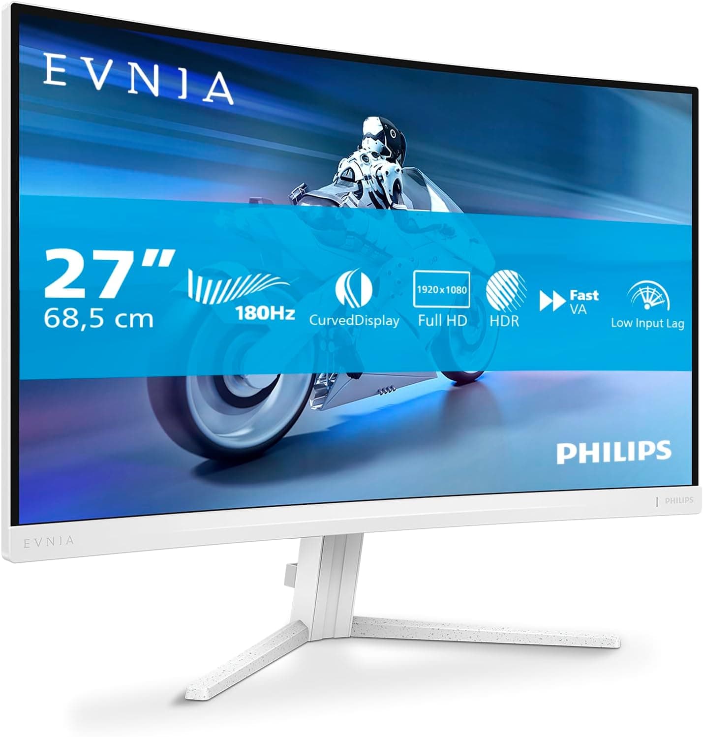 Philips Evnia 27M2C5201L Monitor de jogos curvo FHD de 27 polegadas, 180 Hz, 1 ms GtG, FreeSync Premium, HDR10, Ambiglow (1920 x 1080, 2X HDMI 2.0, 1 x DP 1,4) B. branco