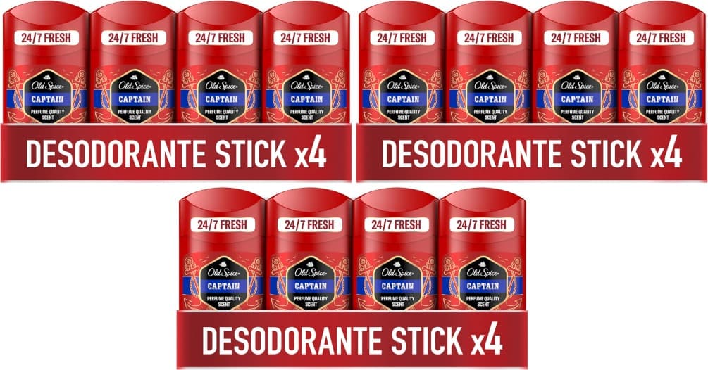 Old Spice Captain | Stick desodorizante para homem com perfume duradouro e proteção 24 horas, 4x50 ml