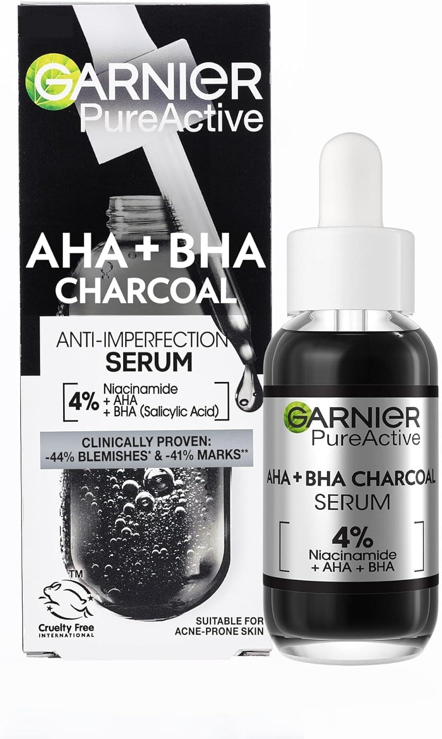 Garnier PureActive Sérum facial anti-imperfeições AHA+BHA com carbono, 30 ml