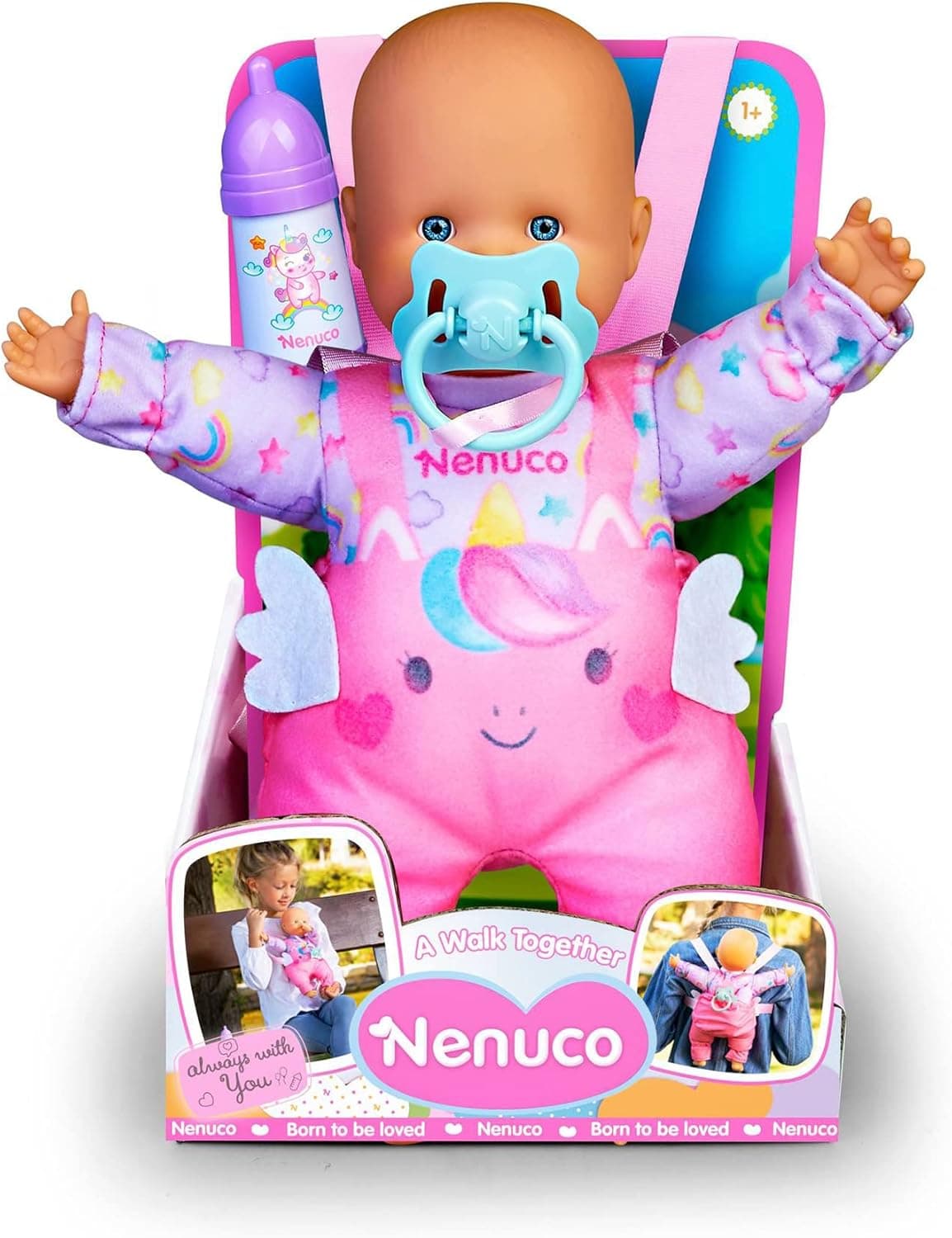 Nenuco, Damos uma caminhada, boneco bebé 35 cm de corpo macio, acessórios e mochila de transporte para levar sempre consigo em todos os lados, desenvolvimento afetivo emocional, crianças +1, famosa