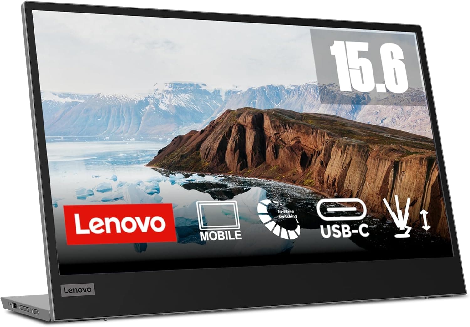 Lenovo L15 Monitor portátil, FHD, IPS, 60 Hz, 6 ms, 2 x USB-C, USB 2.0, cabo USB-C para USB-C, ajuste de inclinação/altura, cor preta, 15,6 polegadas