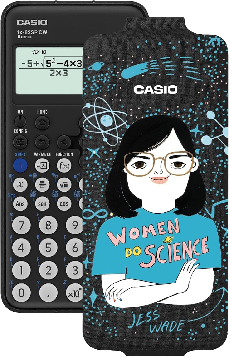 Casio FX-82SP CW Calculadora científica, com Jess Wade ilustrada por Coco Escribano, recomendada para curriculum espanhol e português, 5 idiomas, mais de 300 funções, cor cinzento-escuro