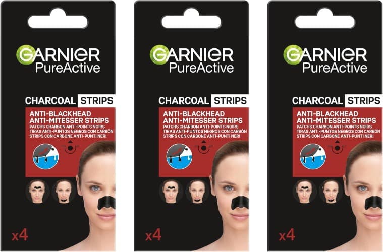 GARNIER Skin Active PureActive Tiras de Carvão Anti Pontos Negros e Poros do Nariz - 4 tiras x 3