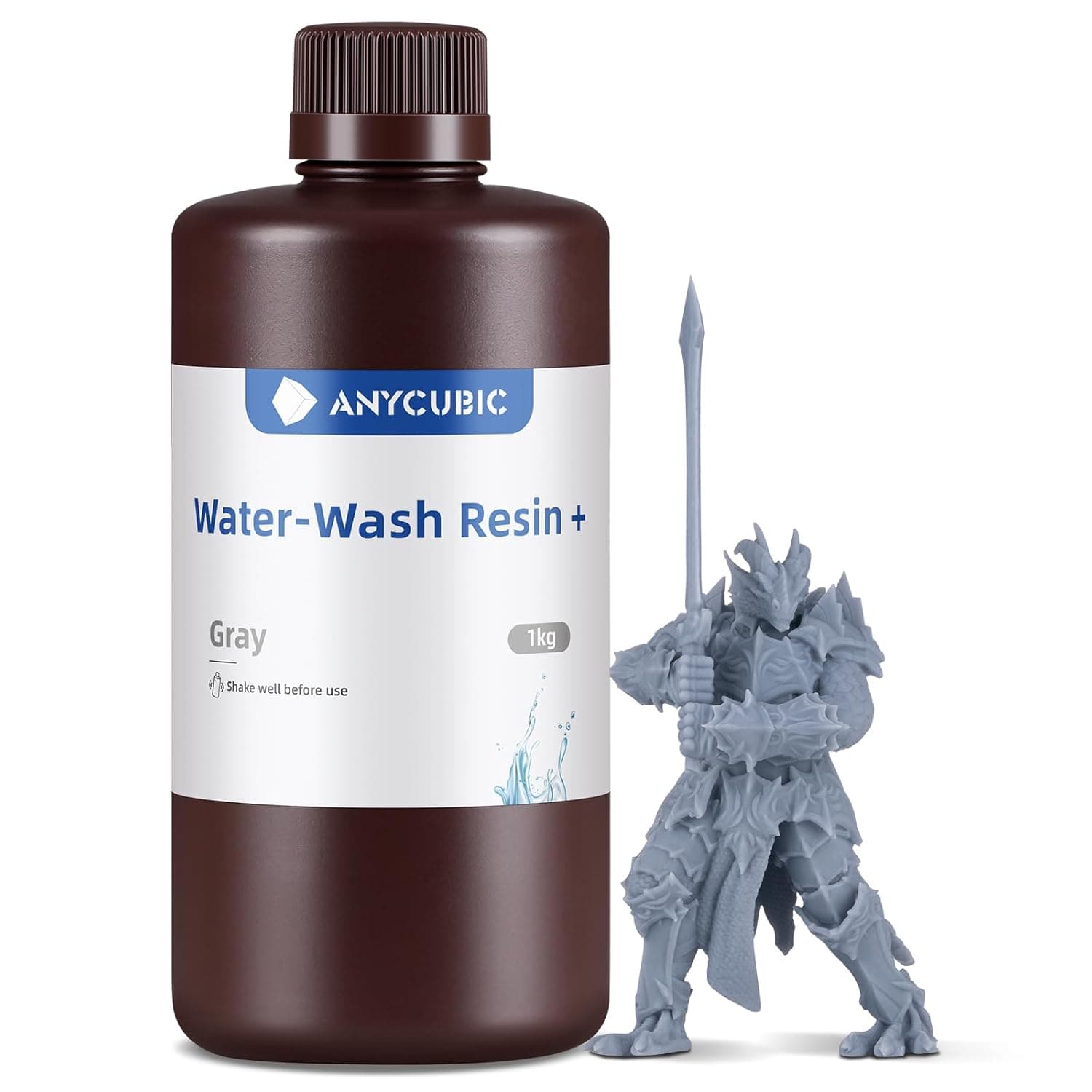 ANYCUBIC Resina lavável com água Plus, 405nm UV, resina de impressora 3D, alta precisão, baixo encolhimento e impressoras 3D LCD DLP compatível com 4K/6K/8K, cinzento 1000 g