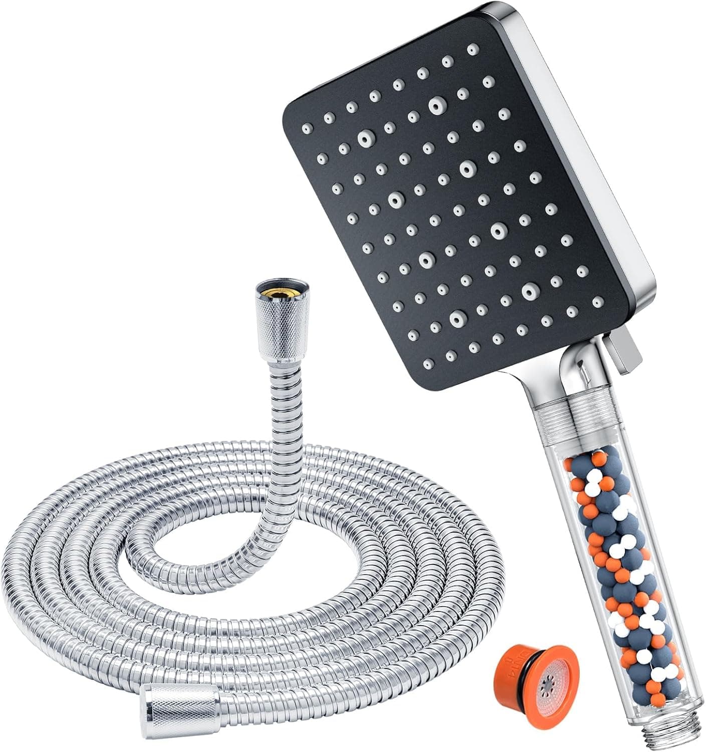 Alcachofra de chuveiro com mangueira 1,6 m, YEAUPE PRO filtro de água duche de alta pressão, cabeça duche antical, chuveiros de banho quadrado pulverizador com 6 modos