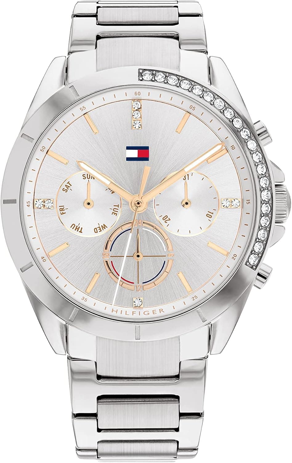 Tommy Hilfiger Relógio analógico de quartzo multifuncional para mulher com correia em aço inoxidável prateado - 1782384, PRATEADO, Moderno