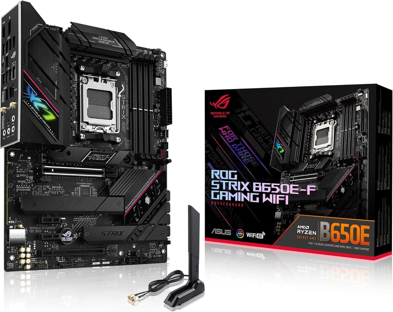 ASUS ROG Strix B650E-F Gaming WiFi, placa de base AMD Ryzen AM5 ATX (VRM de 12 + 2 fases, DDR5, 3 ranhuras M.2, PCIe 5.0, WiFi 6E, 2,5 G LAN, USB 3,2 gerações 2 x 2 C, Aura Sync RGB)