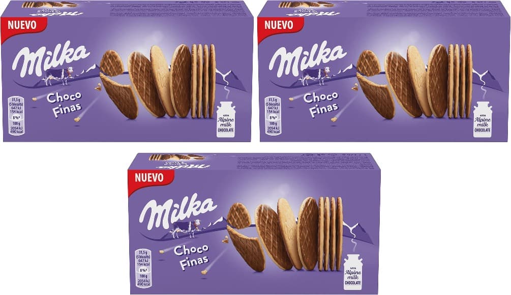 Milka Choco fino bolachas com chocolate com leite dos Alpes 126 g x 3