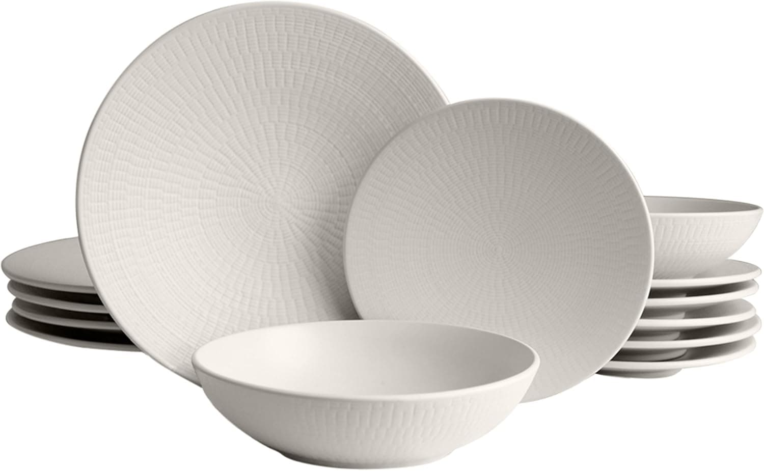 ECHTWERK Louça vintage de 18 peças, design "branco" nature, para 6 pessoas, louça elegante com estrutura de grés com 6 x pratos planos, 6 x pratos fundos, creme