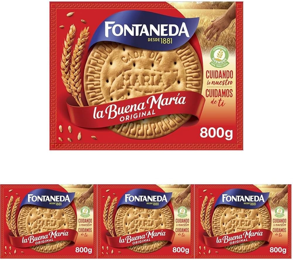 Fontaneda The Good Mary Original | Bolachas tipo Maria para pequeno-almoço 4 x 800 g