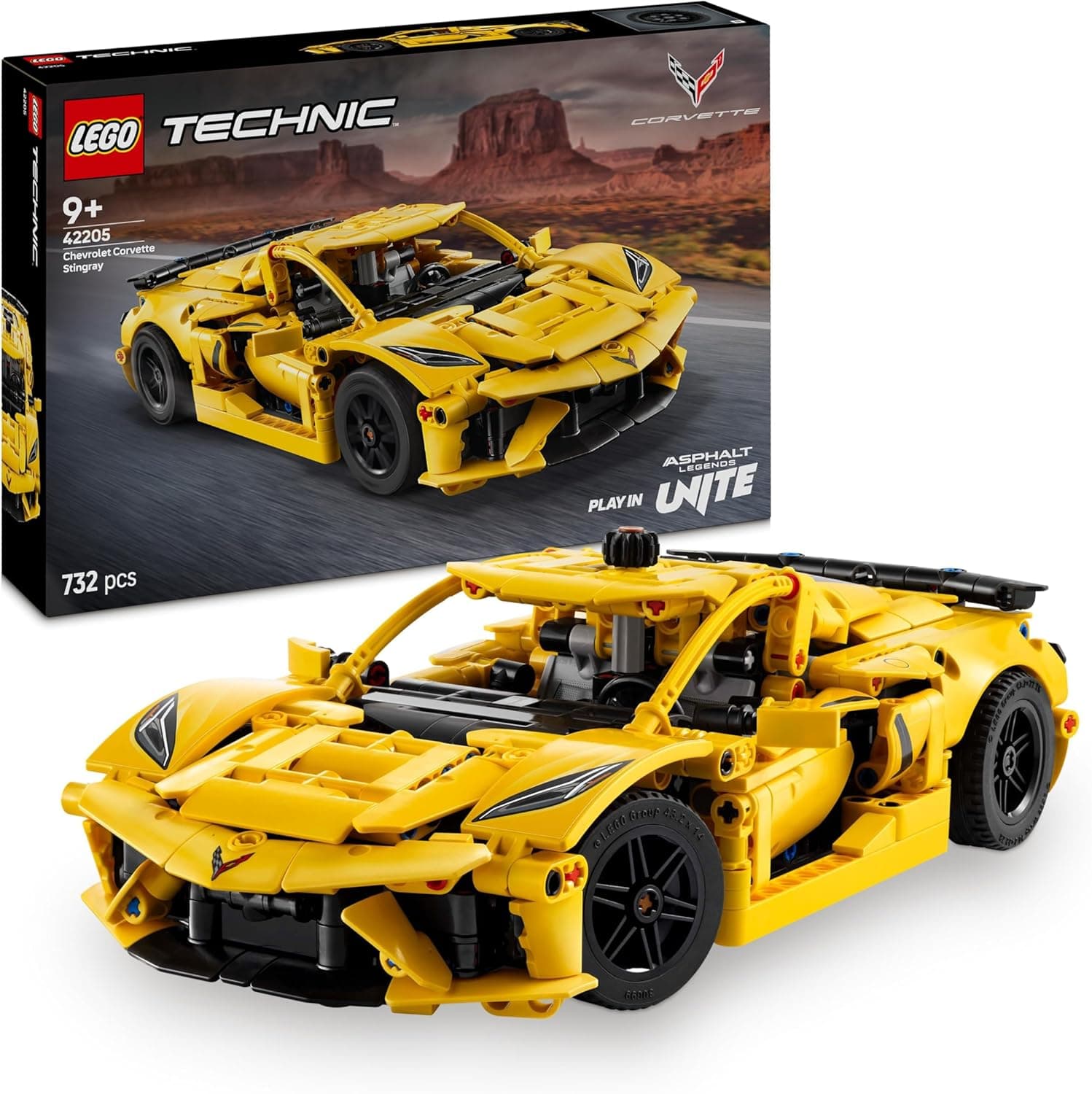 LEGO Technic Chevrolet Corvette Stingray Kit de casaco desportivo para carro, veículo com portas e capuz que se abrem, decoração para quarto, presente para meninos e meninas de 9 anos ou mais, 42205