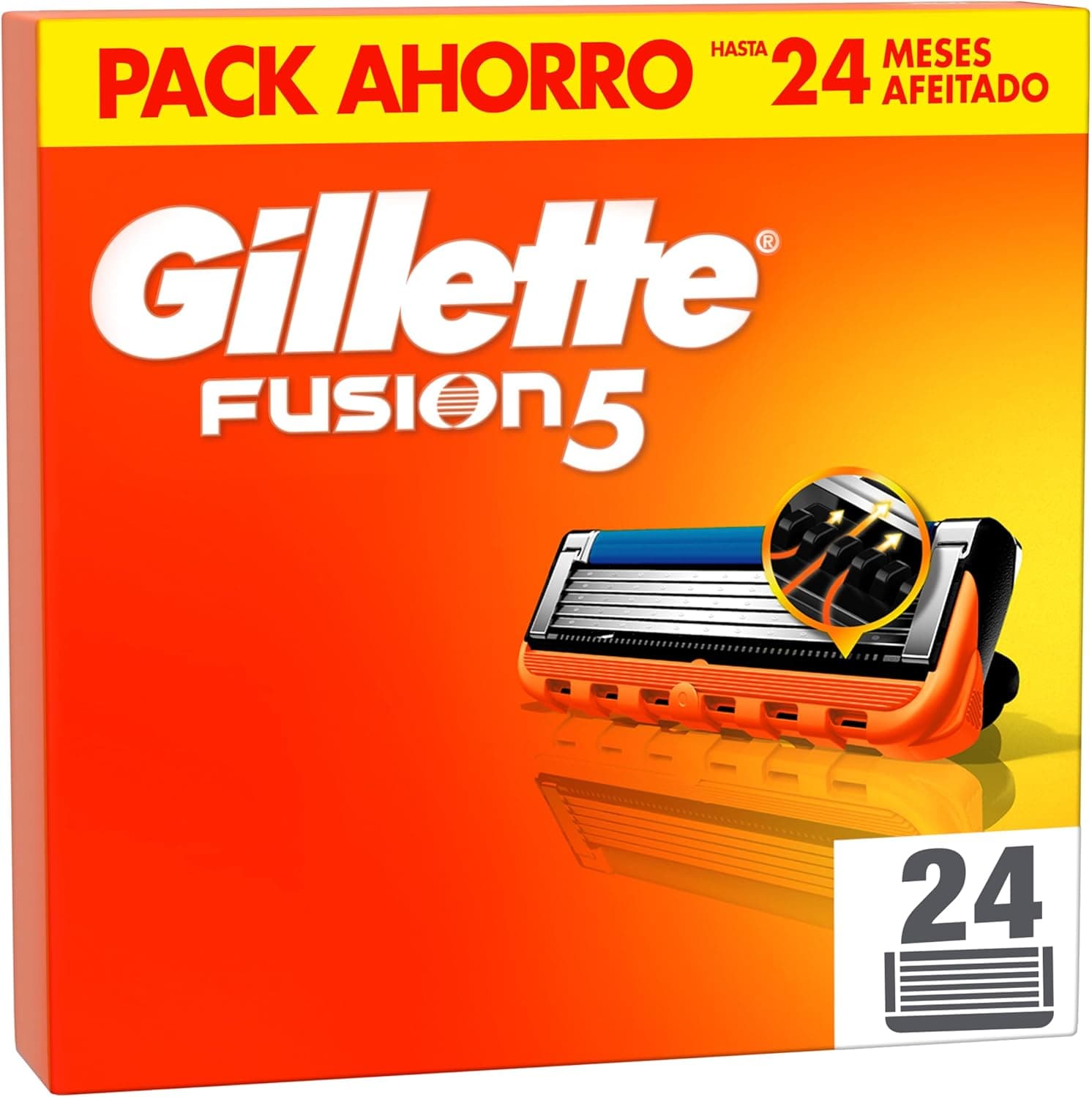 Gillette Fusion5 Pack de 24 peças sobressalentes para máquinas de barbear, lâminas de barbear com 5 folhas, faixa de gel lubrificante e aparador de precisão