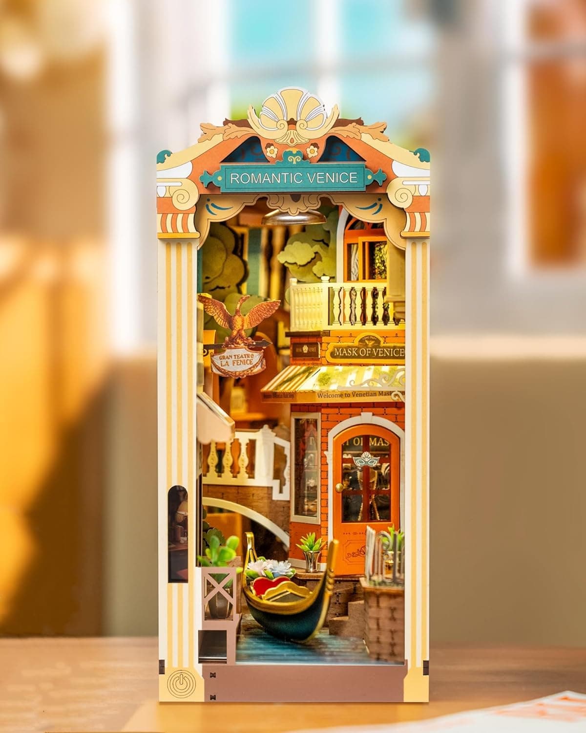 ROWOOD DIY Book Nook Romântico de Veneza, com luz LED, placa antipoeira, modelo de puzzle 3D, construção de casa em miniatura, decoração de casa e presentes criativos para o Natal