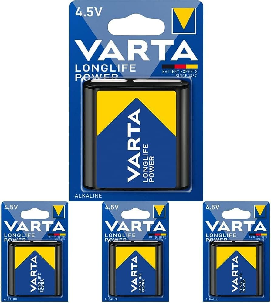 VARTA Pilhas de 4,5 V, pilhas de bloqueio, embalagem de 4, Longlife Power, alcalina, adequadas para lâmpadas e dispositivos com alto consumo de energia
