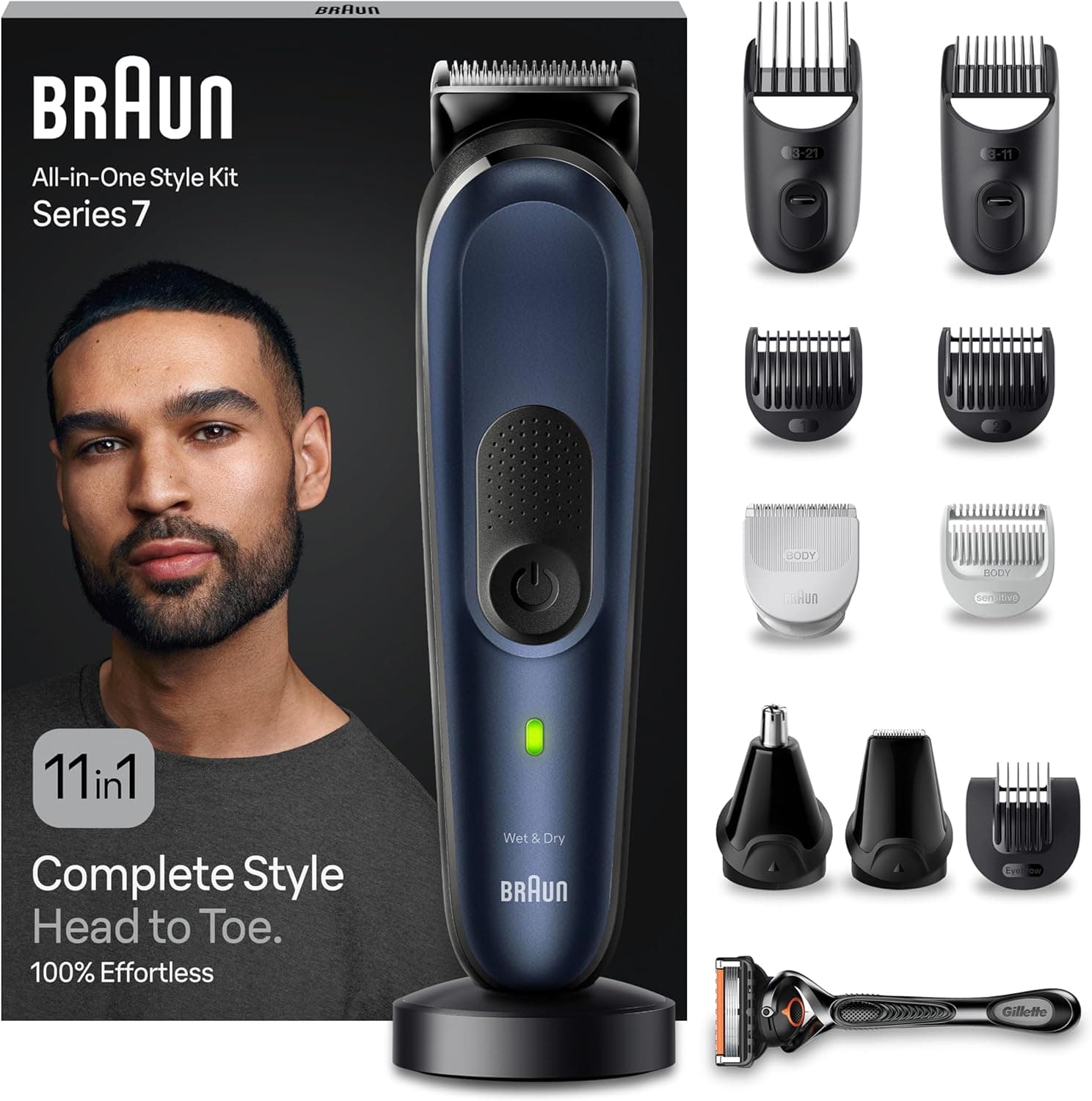 Braun aparador de barba série 7 máquina de corte de cabelo, barbeador, kit de máquina de cortar cabelo masculino 11 em 1 para barba, cabelo, remoção de cabelo masculino, mgk7450
