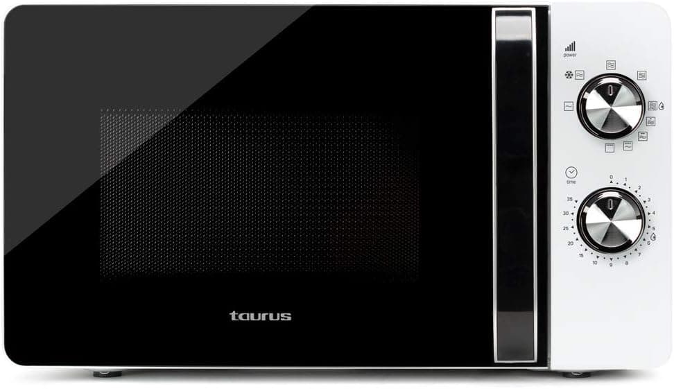 Taurus Fastwave 20 Grill - Forno de micro-ondas, 20 L, 700 W, grill de 800 W, 9 níveis de potência, função de descongelamento, limpeza automática, sistema White&Clean, branco/prata