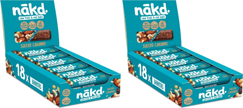 nākd. Salted Caramel | Barras de frutas e frutos secos sem açúcar adicionado, 36 x 35 g