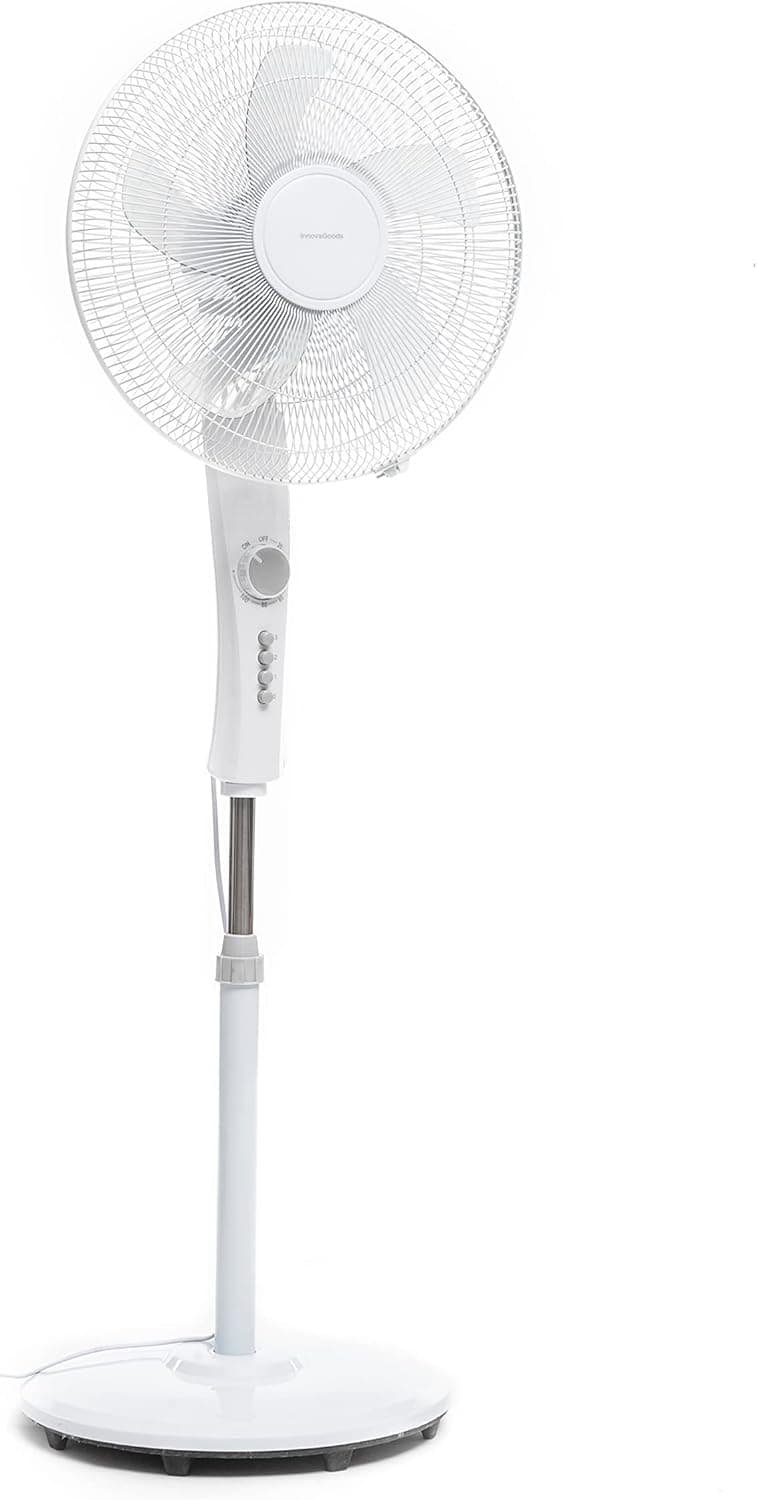InnovaGoods® Ventilador, ventilador portátil de 45 W de potência, ventilador pedestal, ventilador oscilante com 5 pás, ventilador de 3 velocidades com temporizador. Branco
