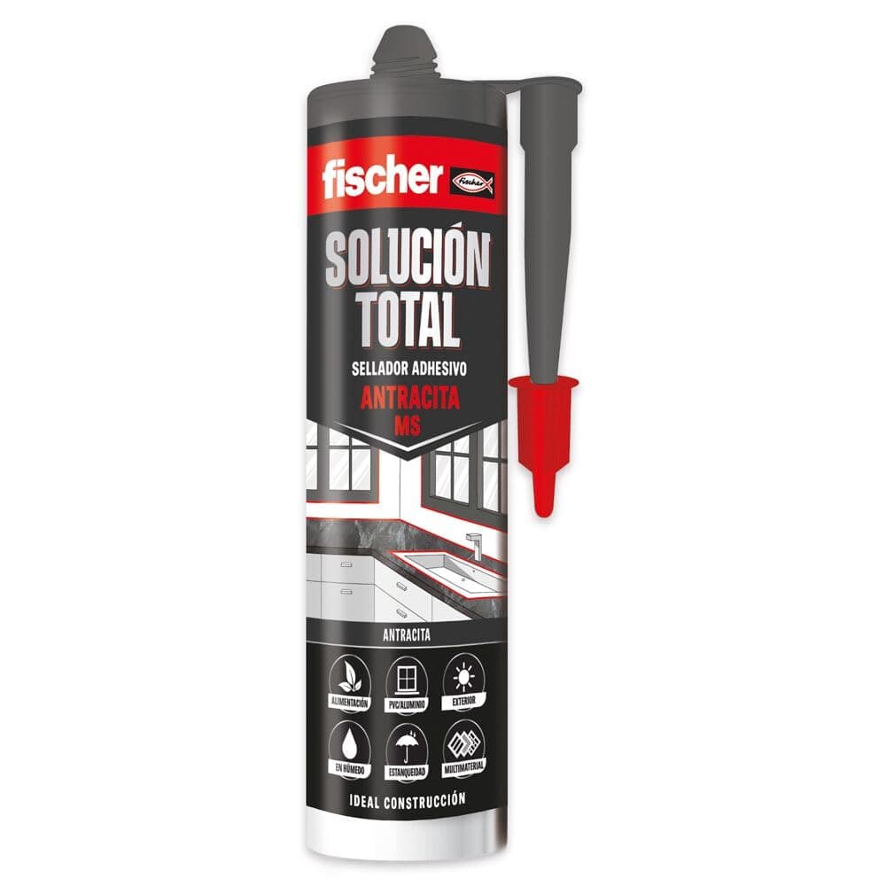 fischer - Solução total antracite 290 ml | vedação de juntas e adesão versátil | uso interior e exterior | resistente às intempéries e pintável, fácil aplicação com pistola de silicone