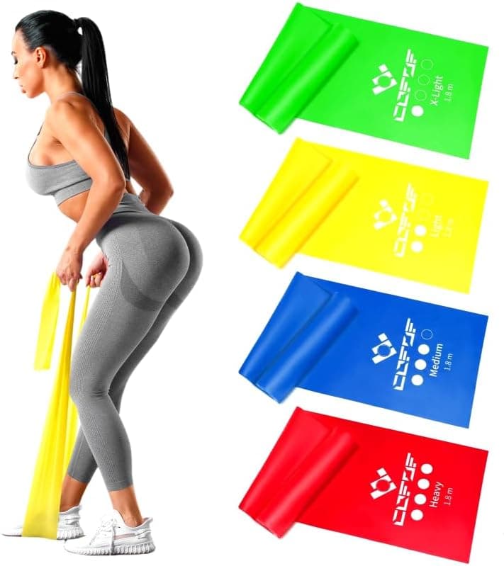 Faixas elásticas de fitness, 4 níveis de resistência, fita elástica de fitness com bolsa e instruções de treino, muito adequado para ioga, pilates, treino de força, fisioterapia