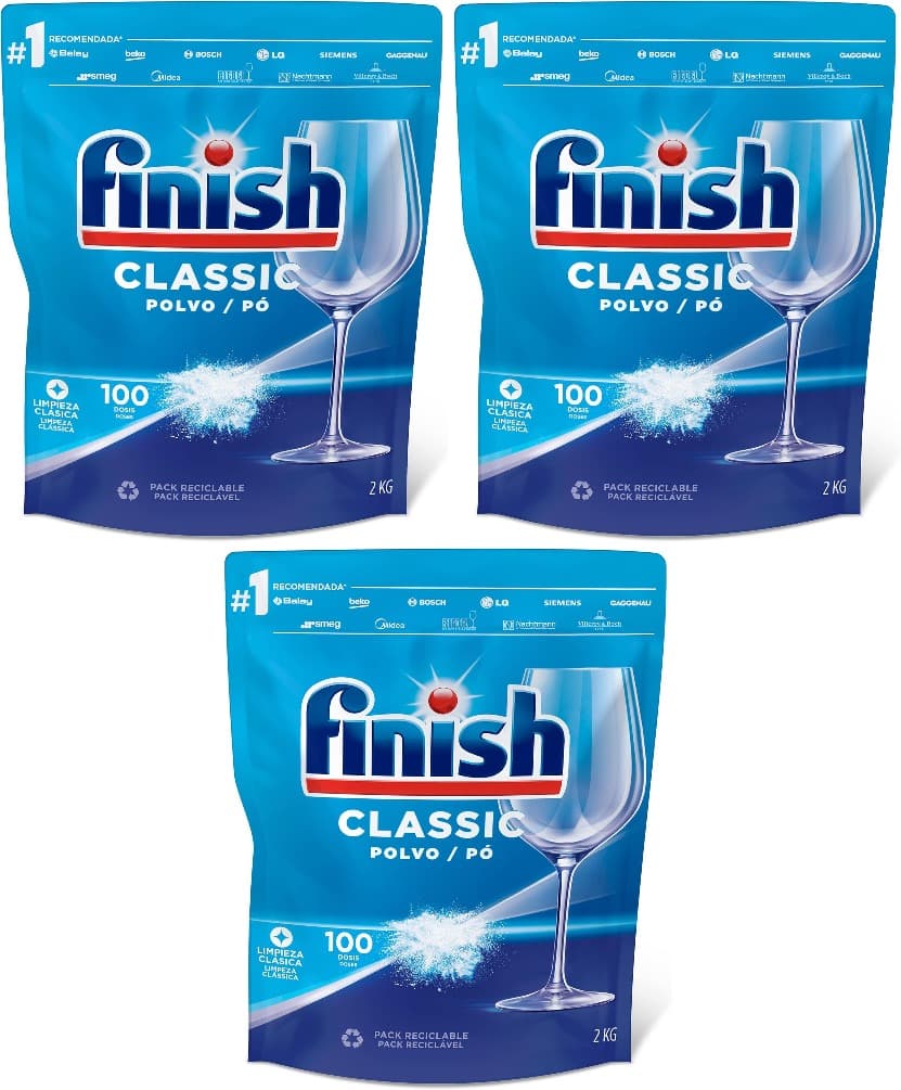 FINISH  Detergente Para Máquina Loiça Classic Pó 2kg, 100 doses, x3