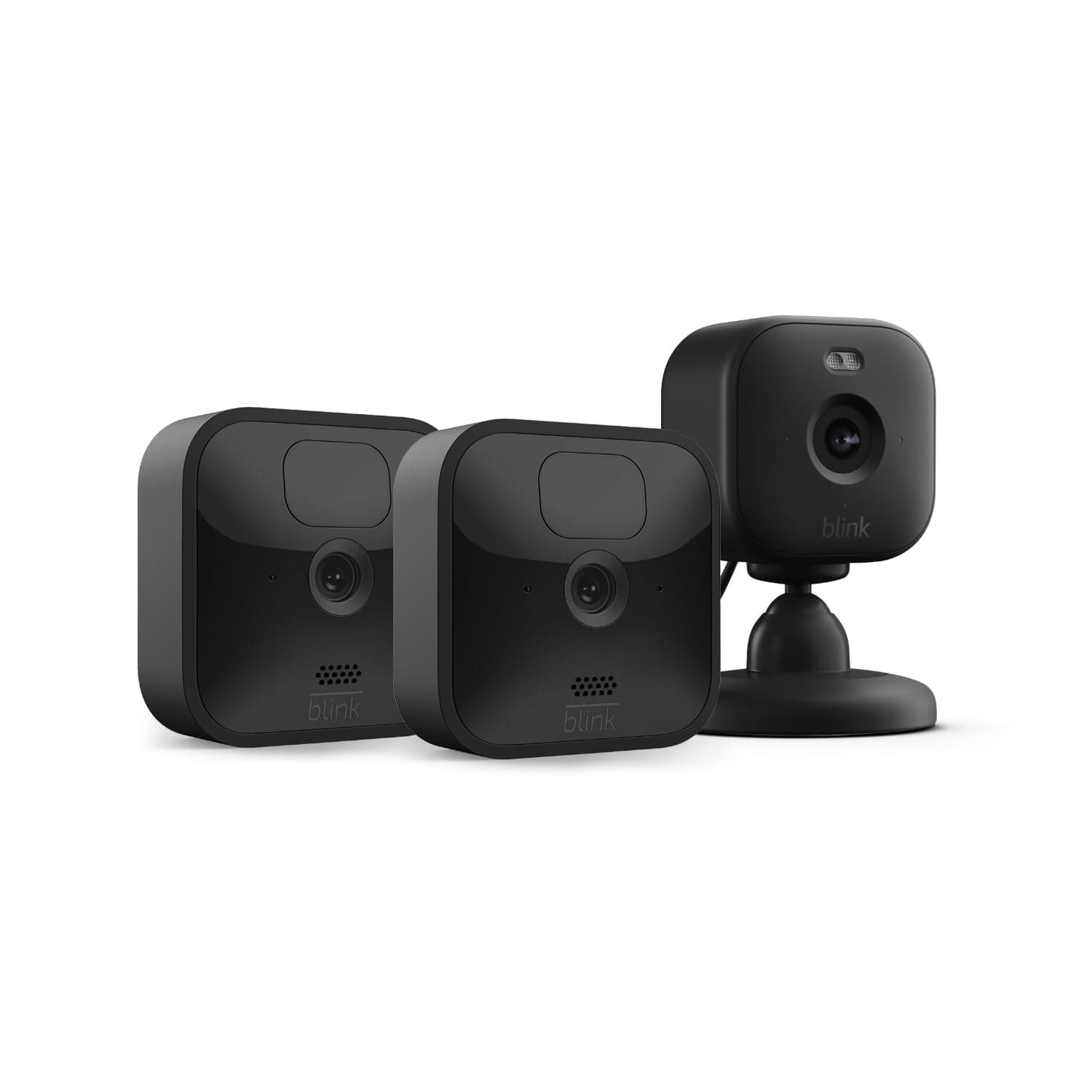 Blink ao ar livre | Câmara de vigilância exterior com 2 anos de autonomia | 2 Câmeras + Blink Mini 2 | Câmera de Vigilância Interna, HD com Plug, Visão Noturna Colorida, Compatível com Alexa (Preto)