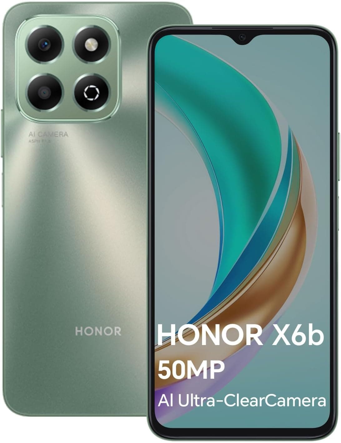 HONOR X6b Smartphone 4 GB 128GB, bateria de 5200 mAh, câmara 50 MP, 6,56" 90 Hz TFTLCD, Android 14, Dual Sim, NFC, verde