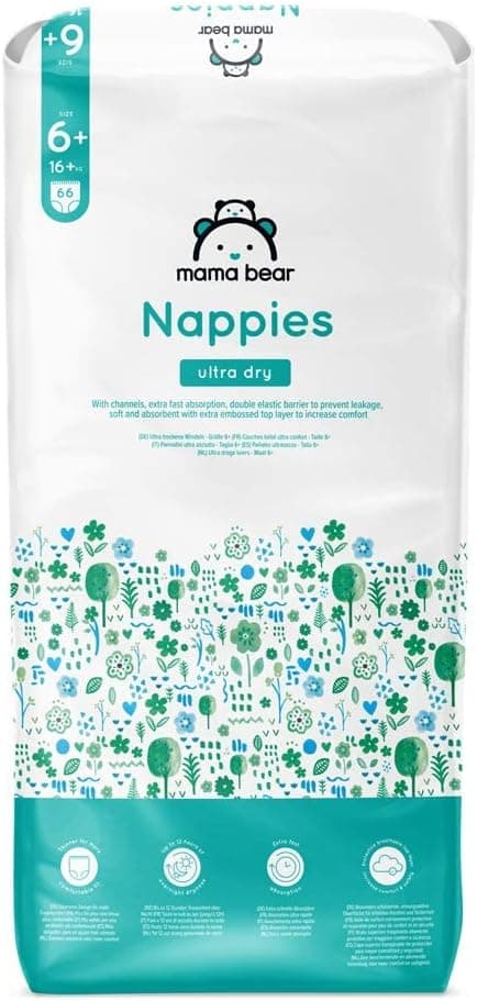 Marca Amazon - Mama Bear fraldas ultra-secas, tamanho 6 (16 kg), com canais, bianco, unidade 66 (1 embalagem de 66) - nova versão