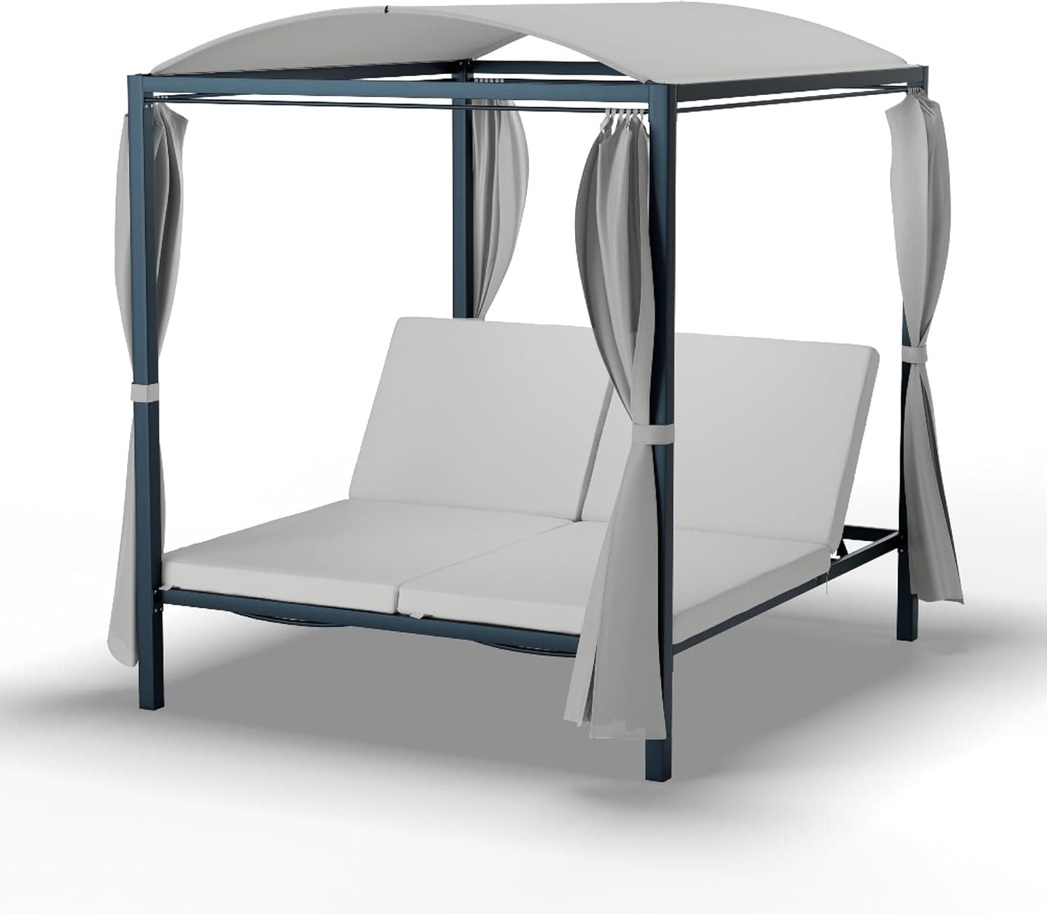 blumfeldt Eremitage XL duplo espreguiçadeiras, jardim exterior, para 2 pessoas, encosto ajustável, cortinas de proteção solar, estrutura de aço resistente, almofadas confortáveis, uso no jardim e