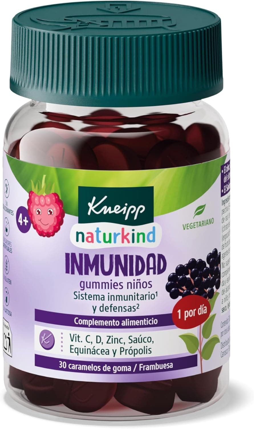 Kneipp Gummies Imunidade para crianças, vitaminas D e C, zinco, saúco, equinácea e própolis, sistema imunitário, defesas, sabor framboesas, 30 Gominolas