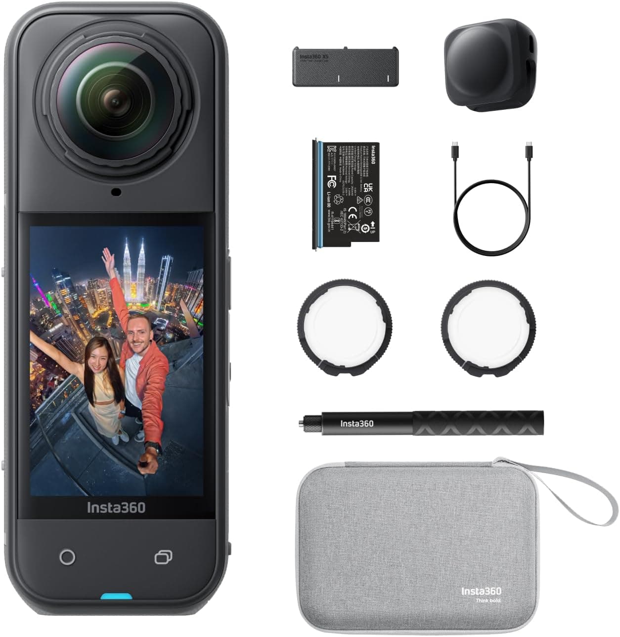 Insta360 Pacote essencial X5 - câmara 8K 360º impermeável, líder com pouca luz, efeito Selfie Stick invisível, lente dura e substituível, bateria de 3 h, antivento incorporado, estabilização