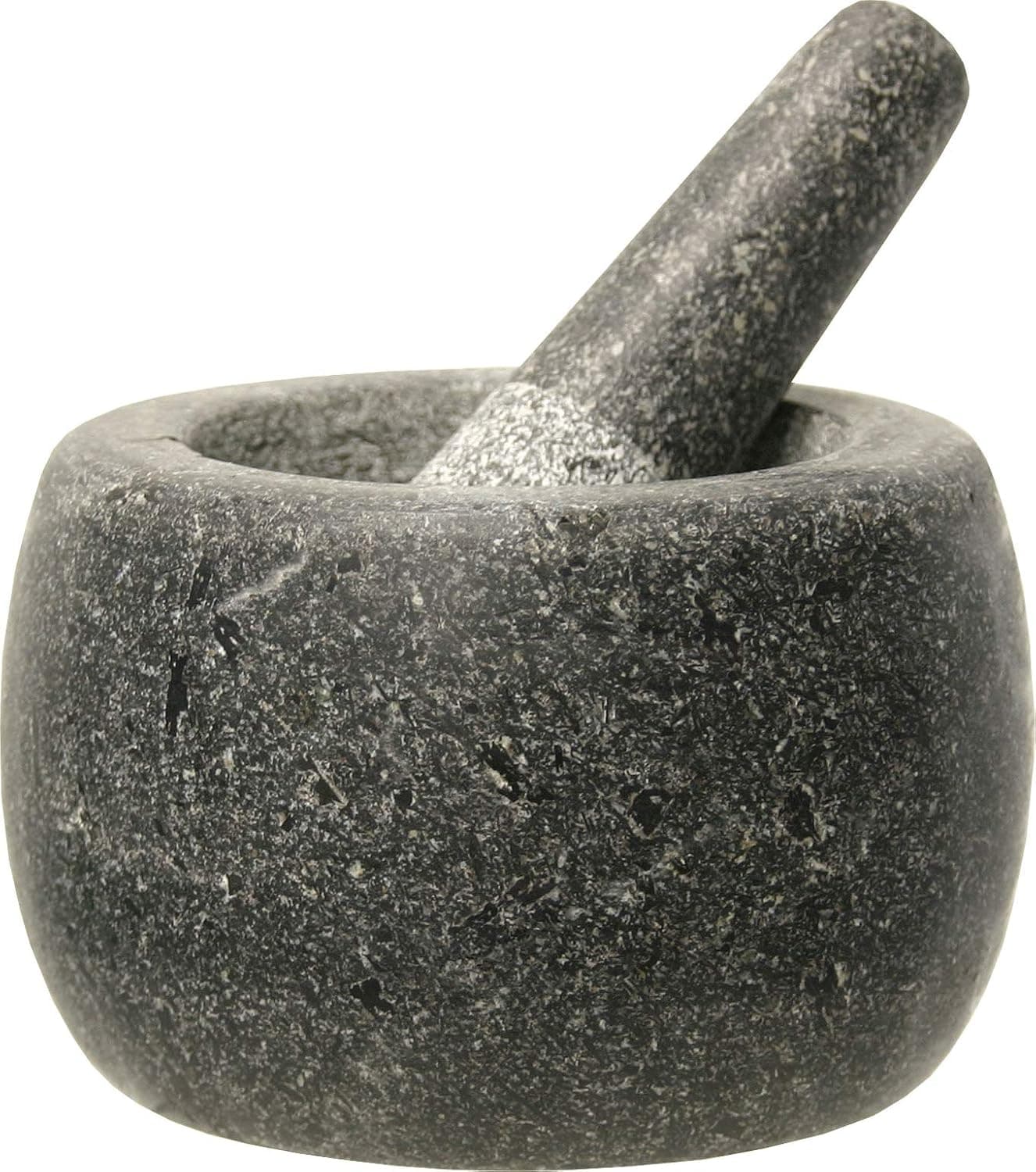 JADE TEMPLE Argamassa de pedra com pilha, granito maciço com 14 cm de diâmetro e 10 cm de altura, cinzento