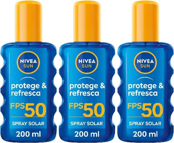 NIVEA SUN Protege & refrescante spray solar FP50 (1 x 200 ml), spray com proteção UVA/UVB, proteção solar alta invisível, refrescante e resistente à água x3