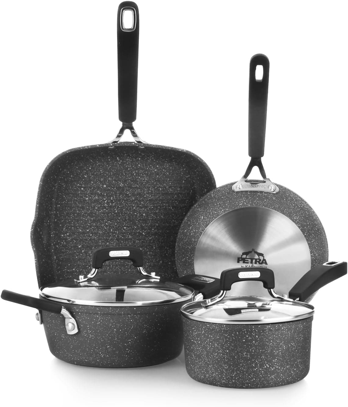 KASANOVA BATTERIA NPD 2 Conjunto de utensílios de cozinha de aço inox com revestimento Greblon C3: Resistente e antiaderente com 5 camadas