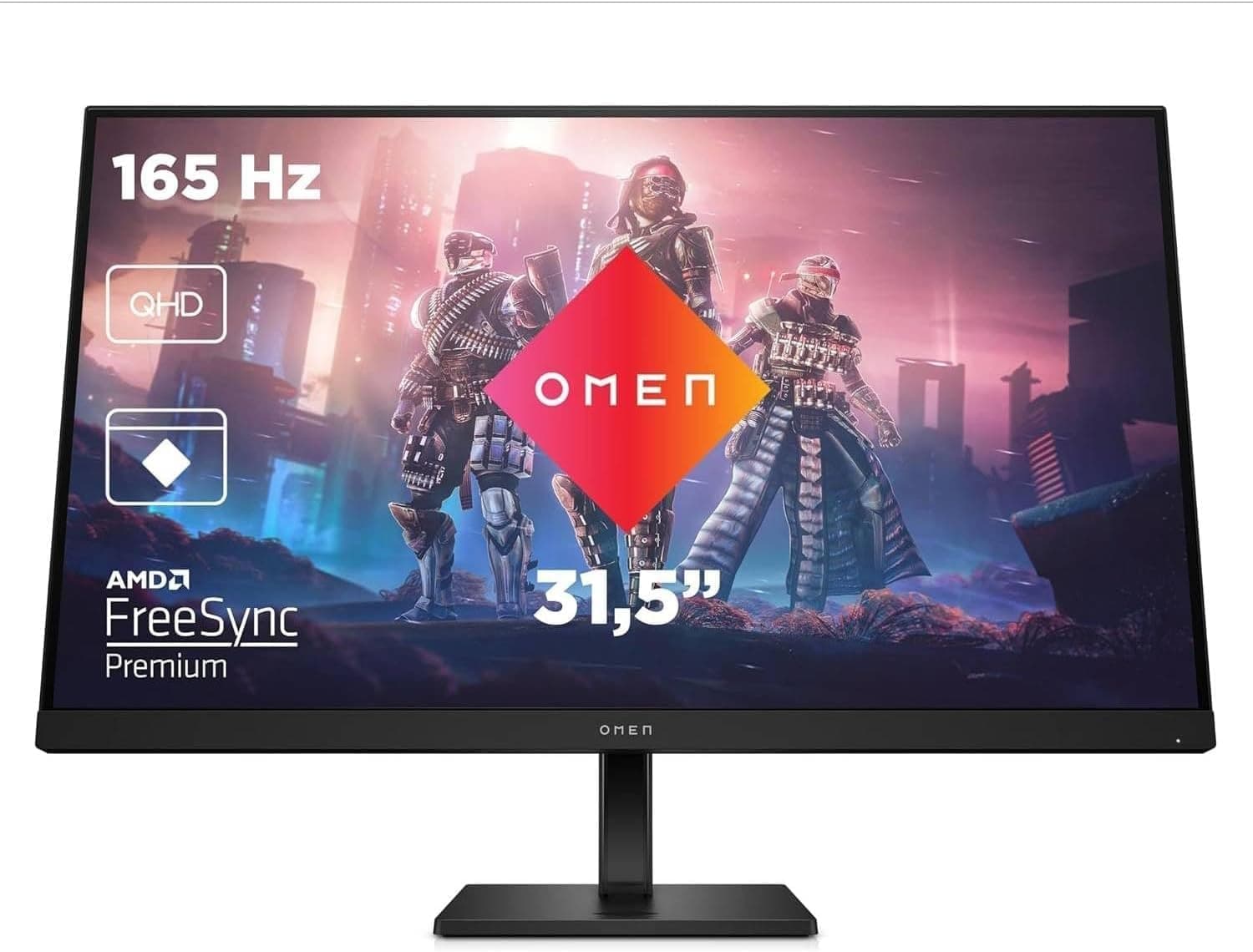 HP OMEN 32q Monitor de jogos QHD de 32" (2560 x 1440 a 165 Hz, IPS, 16:9, 1 ms, HDMI, antirreflexo, DisplayPort, AMD FreeSync Premium, compatível com consolas) preto